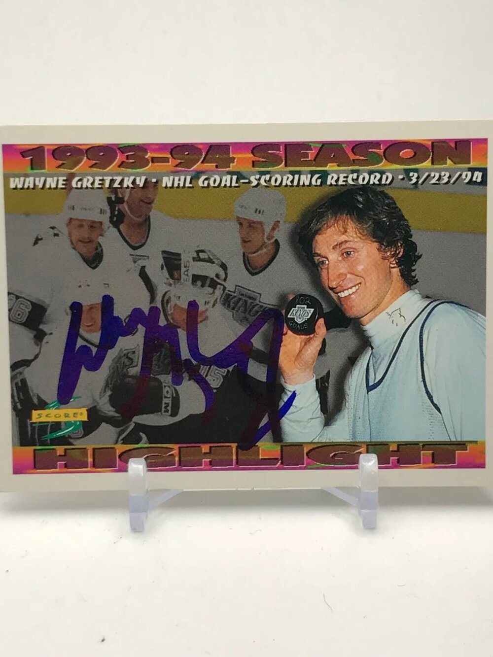 WAYNE GRETZKY SIGNED PINNACLE NHL SCORING RECORD HOCKEY CARD (1994)